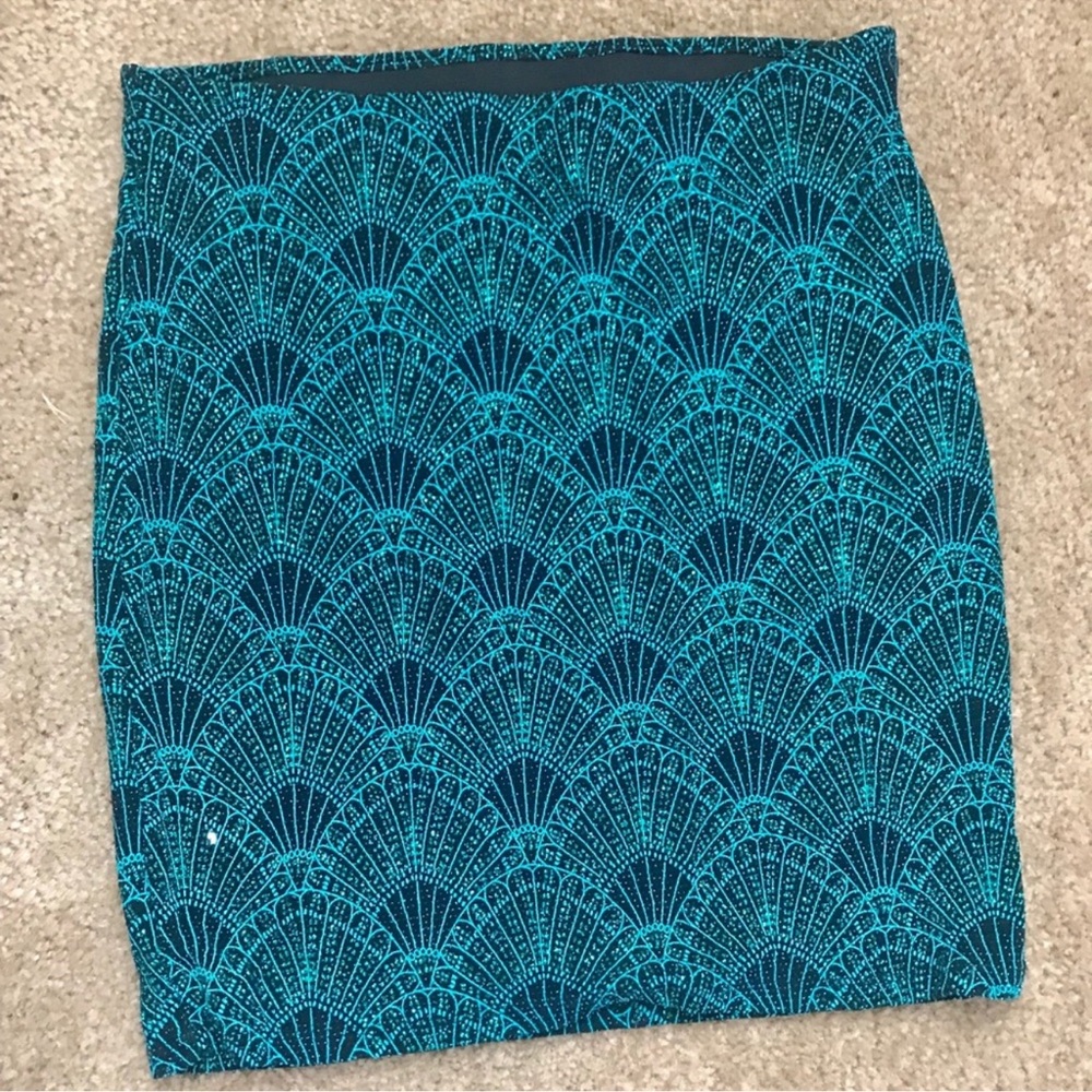 H&M Divided Teal & Black Art Deco Metallic Mini Skirt Size S Stretch Bodycon